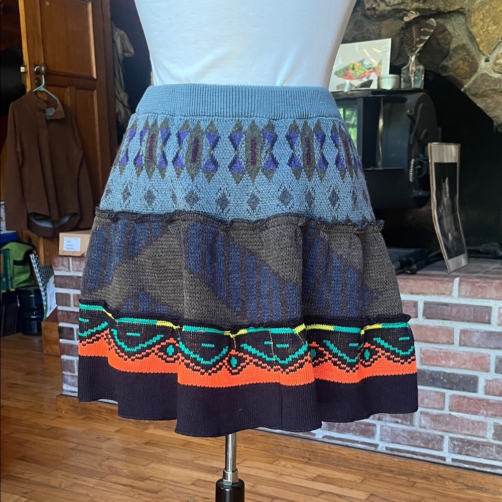 Vintage Patterned Knit Midi Skirt